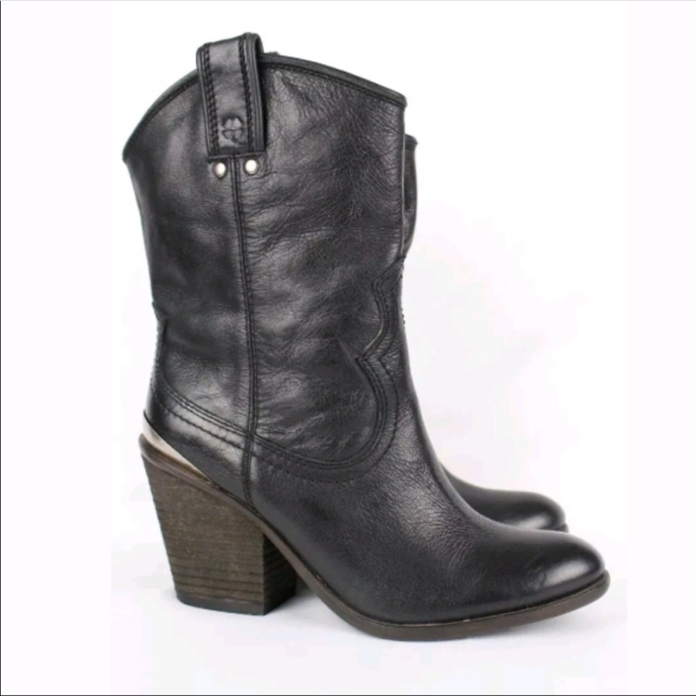 Lucky Brand Black Elle Leather Cowboy Bootie